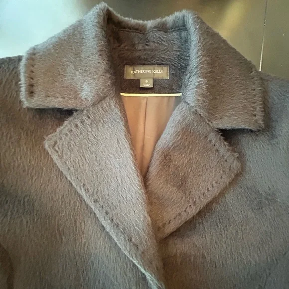 Katherine Kelly alpaca wool blend knee length coat black size 8 old money